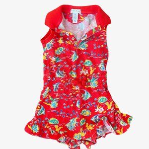 Ralph Lauren Toddler and Little Girls Tropical-Print Red Romper 12m